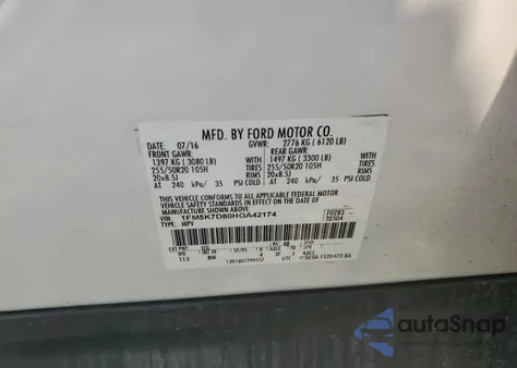 2017 Ford Explorer Xlt z USA, uszkodzony, nr VIN 1FM5K7D80HGA42174